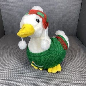 Aflac Plush Duck White Wearing Winter Sweater And Hat Advertising 2008 TALKING